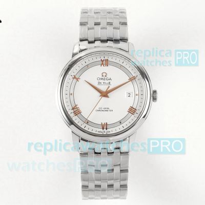 A+ Factory Swiss Grade Omega De Ville Prestige Co-Axial 2892 White Dial Replica Watch 